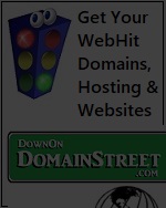 Domain Street promo for WebHit Domains, Hosting and Websites at DownOnDomainStreet.com.